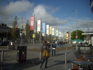 Les 14 bannières des 14 tribus de Galway (Athy, Blake, Bodkin, Browne, D'Arcy, Deane, Ffont, Ffrench, Joyce, Kirwan, Lynch, Martyn, Morris et Skerritt)